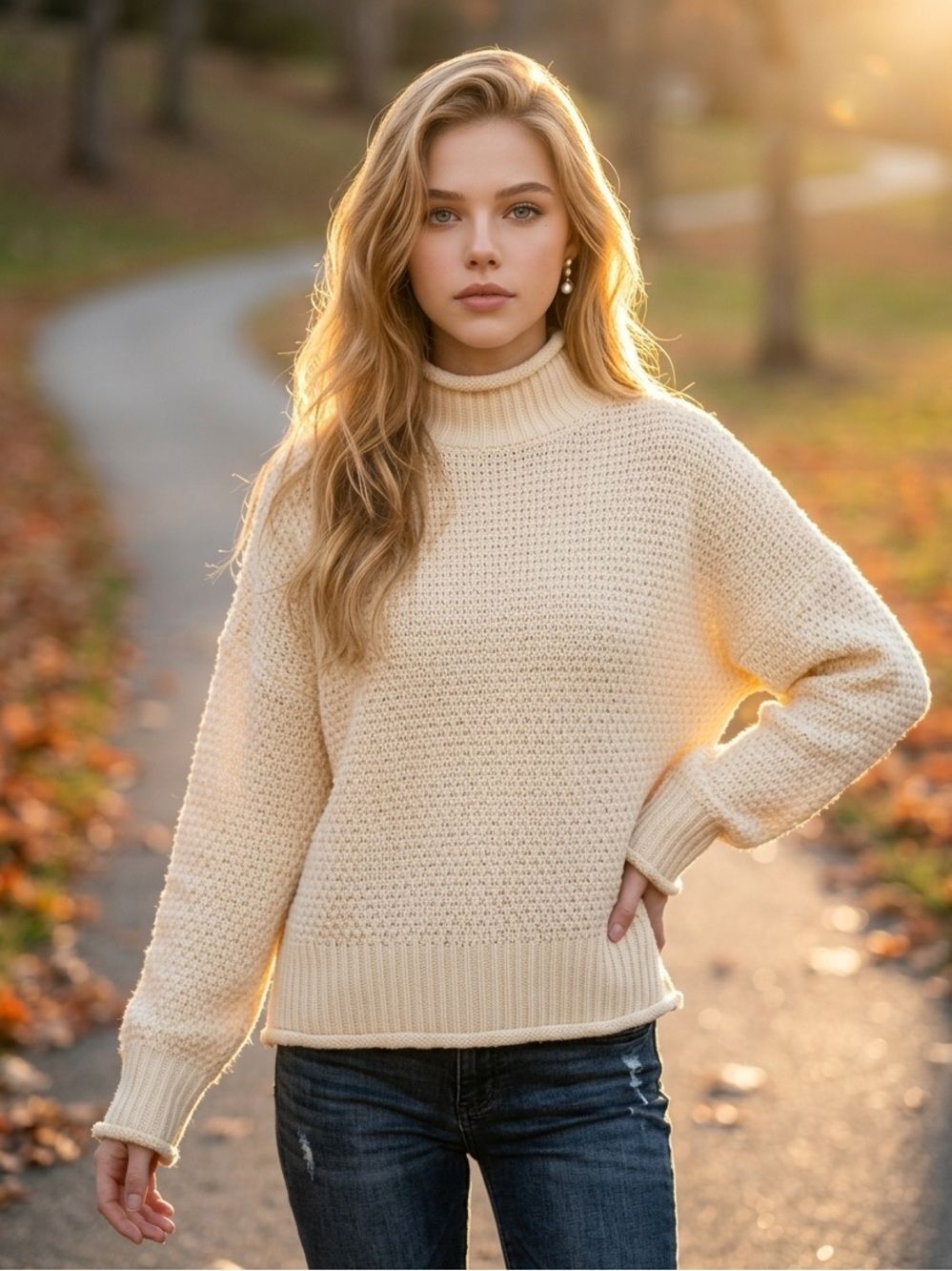 ZESICA Cream Knit Sweater Oversized medium